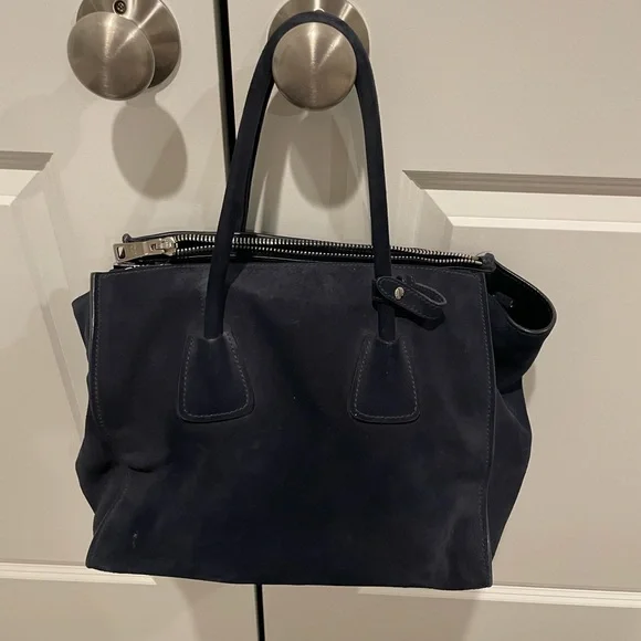 Navy Blue Prada Suede Twin Pocket Tote